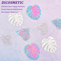 40Pcs 4 Style 201 Stainless Steel Filigree Pendants&nbsp;STAS-DC0010-05