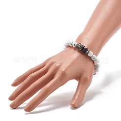 Natural Howlite & Lava Rock Round Beads Energy Power Stretch Bracelet for Men Women&nbsp;BJEW-JB07037-02