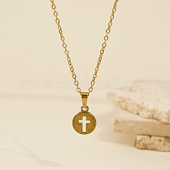 306 Stainless Steel Hollow Cross Circular Pendant Necklaces for Women&nbsp;YU8879