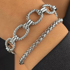 2Pcs 304 Stainless Steel Twisted Oval Link Chain & Wheat Chain Bracelets Set for Men&nbsp;WG27167-02