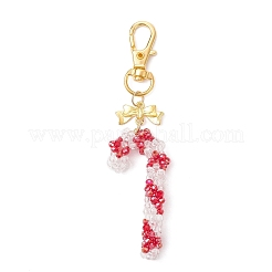 Christmas Candy Cane Glass Beaded Pendant Decorations&nbsp;HJEW-MZ00320-01