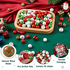 9 Styles Painted Christmas Natural Wood Beads&nbsp;WOOD-CD0001-35