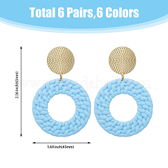 6 Pairs 6 Colors Acrylic Donut Dangle Stud Earrings with Steel Iron Pins for Women&nbsp;EJEW-FI0002-63
