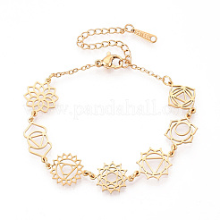 7 Chakra Symbols Brass Link Chain Bracelets for Women&nbsp;BJEW-N039-01G