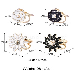 8Pcs 4 Styles Carnation & Daisy Golden Alloy Enamel Scarf Buckle Ring&nbsp;AJEW-CJ0001-33