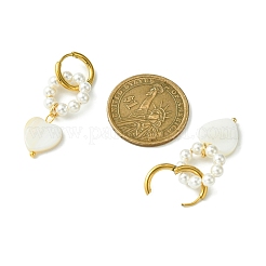 Shell Pearl & Shell Heart Dangle Hoop Earrings&nbsp;EJEW-TA00323