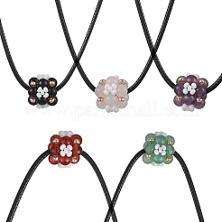 Natural Mixed Stone & Glass Seed Beads Cluster Flower Pendant Necklaces&nbsp;NJEW-MZ00095