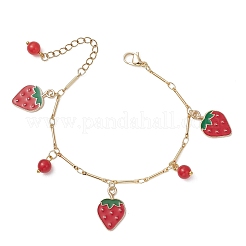 Strawberry Alloy Enamel Charm Bracelets&nbsp;BJEW-JB13143