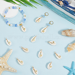 24Pcs 6 Styles Copper Wire Wrapped Natural Cowrie Shell Pendants&nbsp;PALLOY-SC0004-43