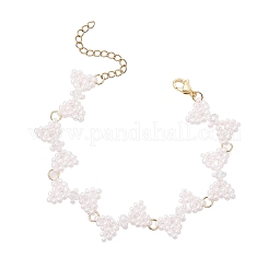 Glass Seed Beads Bowknot Link Bracelets for Women&nbsp;BJEW-MZ00207-03