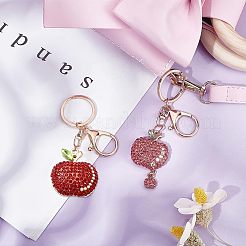 2Pcs 2 Colors Full Rhinestone Apple Keychains&nbsp;KEYC-CA0001-32