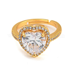 Rack Plating Brass Micro Pave Cubic Zirconia Adjustable Rings&nbsp;RJEW-H226-01G