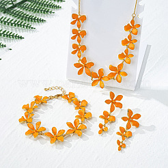 Flower Brass Enamel Pendant Necklace & Stud Dangle Earring & Link Bracelet&nbsp;FS-WG7B9DC-02