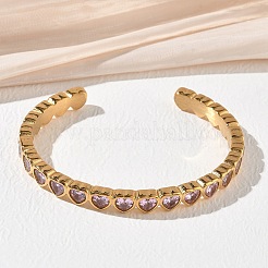 304 Stainless Steel & Cubic Zirconia Cuff Bangles for Women&nbsp;BJEW-T031-01A