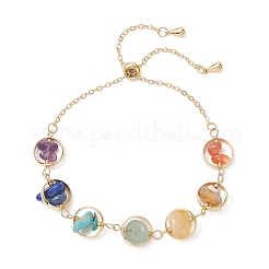Chakra Brass Ring Link & Natural & Synthetic Mixed Gemstone Chips Beads Link Bracelets&nbsp;BJEW-TA00717-01