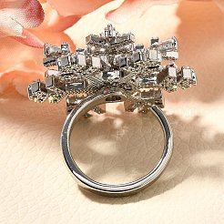 Snowflake Rotatable Open Cuff Rings for Women&nbsp;RJEW-B111-01P
