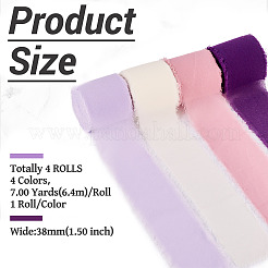 4 Rolls 4 Colors Frayed Polyester Ribbon&nbsp;OCOR-TA0002-87A