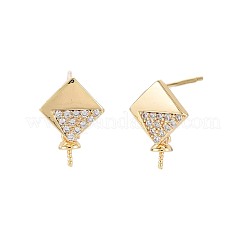 Brass Micro Pave Clear Cubic Zirconia Stud Earring Findings&nbsp;KK-S364-137