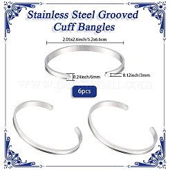 6Pcs C-Shaped 201 Stainless Steel Grooved Cuff Bangles&nbsp;STAS-BBC0008-40