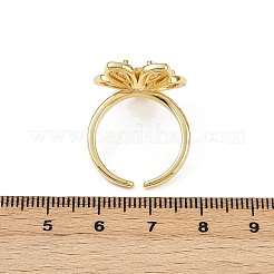 Flower Brass Micro Pave Clear Cubic Zirconia Cuff Rings&nbsp;RJEW-S633-02G