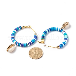 Big Ring with Cowrie Shell Dangle Huggie Hoop Earrings&nbsp;EJEW-JE04732
