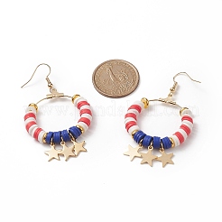 Independence Day Polymer Clay Heishi Beaded Ring with Star Dangle Earrings&nbsp;EJEW-TA00186