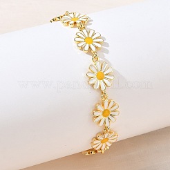 Brass & Enamel Daisy Link Chain Bracelets for Women&nbsp;BJEW-A171-03G