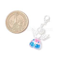 Heart Angel Glass & Glass Pearl Pendant Decorations&nbsp;HJEW-JM03590