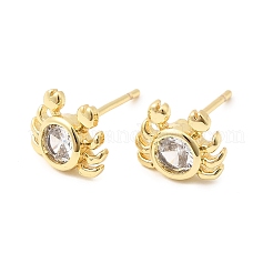Crab Brass Micro Pave Clear Cubic Zirconia Stud Earrings&nbsp;EJEW-C186-21G-01