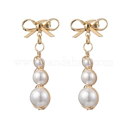 Bowknot Shell Pearl Tassel Stud Earrings&nbsp;EJEW-JE06882