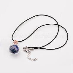Glass Wishing Bottle Leather Cord Pendant Necklaces&nbsp;NJEW-JN01614