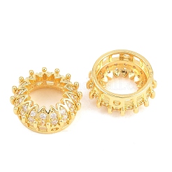 Crown Brass Clear Cubic Zirconia European Beads&nbsp;KK-B186-10G