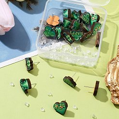 20Pcs 5 Style Saint Patrick's Day Green Wood Stud Earrings&nbsp;EJEW-FS0001-11