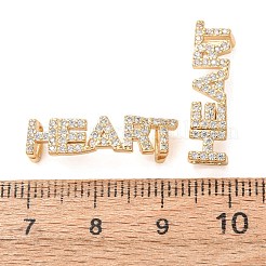 Brass Micro Pave Clear Cubic Zirconia Word HEART Links Connector Charms&nbsp;KK-K002-32D-G