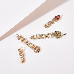4Pcs 4 Style Eco-Friendly Brass Micro Pave Cubic Zirconia with Glass Pendants&nbsp;KK-SZ0005-79