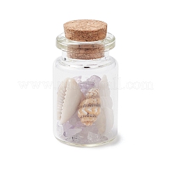 6Pcs Natural Lapis Lazuli/Amethyst/Carnelian/Citrine/Rose Quartz/ Amazonite Chip & Cowrie Shell Beads Healing Crystals Wishing Bottles&nbsp;PALLOY-JF03788