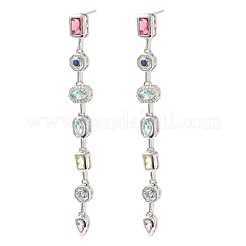 Rectangle with Teardrop Brass Micro Pave Cubic Zirconia Dangle Stud Earrings&nbsp;EJEW-G452-10P