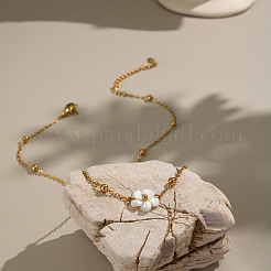 Minimalist Natural White Shell Flower Pendant 304 Stainless Steel Chain Necklaces for Women&nbsp;CE9566