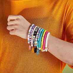 Polymer Clay Heishi Beads Stretch Charm Bracelets&nbsp;BJEW-SZ0001-33