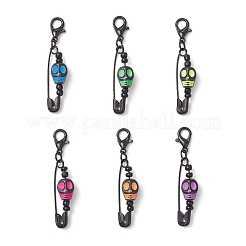 Halloween Skull Acrylic & Iron Safety Pins Pendant Decorations&nbsp;HJEW-JM03758