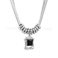 Natural Black Agate(Dyed & Heated) 304 Stainless Steel Rectangle Pendant Necklaces for Women&nbsp;WG07BA4-01