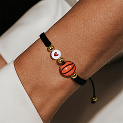 5Pcs 5 Styles Sport Theme Acylic & Alloy Braided Bead Bracelets&nbsp;BJEW-GO0001-12