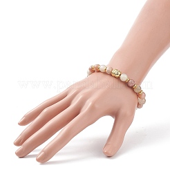 Natural Multi-Moonstone & Alloy Buddha Head Beaded Stretch Bracelet&nbsp;BJEW-JB08913-02