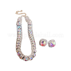Square Brass with Rhinestone Chain Necklace & Stud Earring&nbsp;WG5A820-04