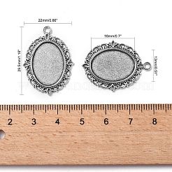 Tibetan Style Antique Silver Alloy Flat Oval Pendant Cabochon Settings&nbsp;TIBEP-M022-19AS