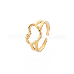 Ion Plating(IP) 304 Stainless Steel Open Heart Cuff Ring for Women&nbsp;X-RJEW-S405-207G