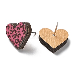 Printing Wood Stud Earrings for Women&nbsp;EJEW-B028-11