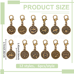 72Pcs Flat Round & Twelve Constellations Alloy Pendant Decorations&nbsp;HJEW-BC00126