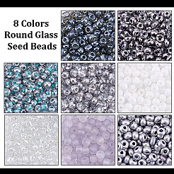 80G 8 Colors Round Glass Seed Beads&nbsp;SEED-PH0002-42