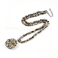 Natural Dalmatian Jasper 4.5mm Round Beaded Flower Pendant Necklaces&nbsp;NJEW-T016-04H